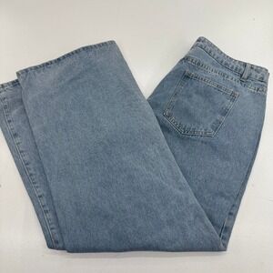 DT Jeans Rock Baby Graphic Wide Leg Distressed Smiley Face Light Wash XL 31x27